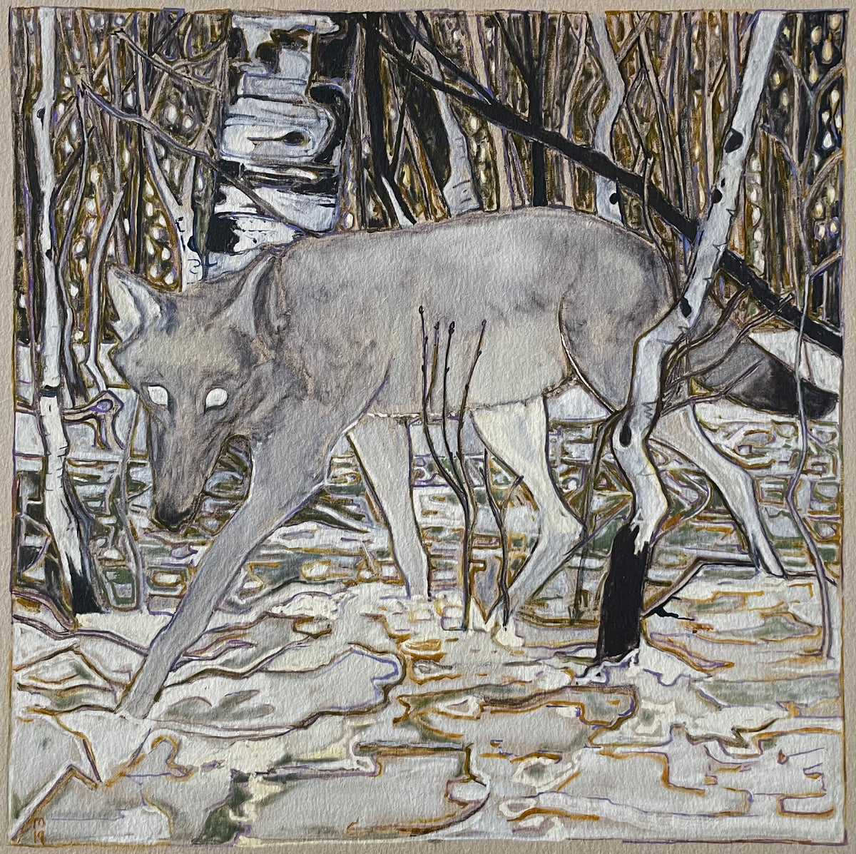 Wolf in Birch Trees